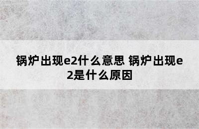 锅炉出现e2什么意思 锅炉出现e2是什么原因